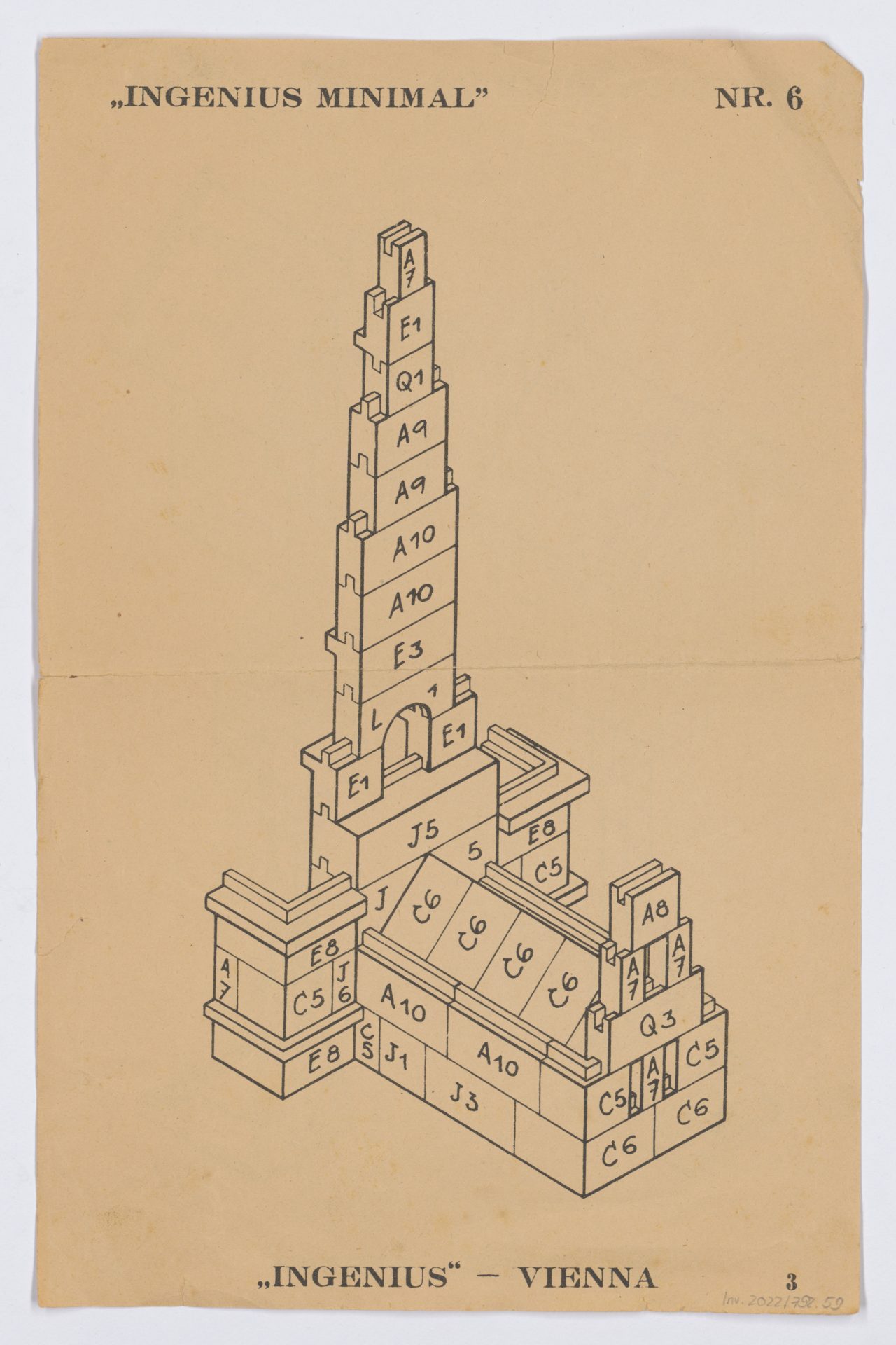 Illustration of a geometric structure labeled with letters and numbers, titled "Ingenius Minimal" from Vienna.