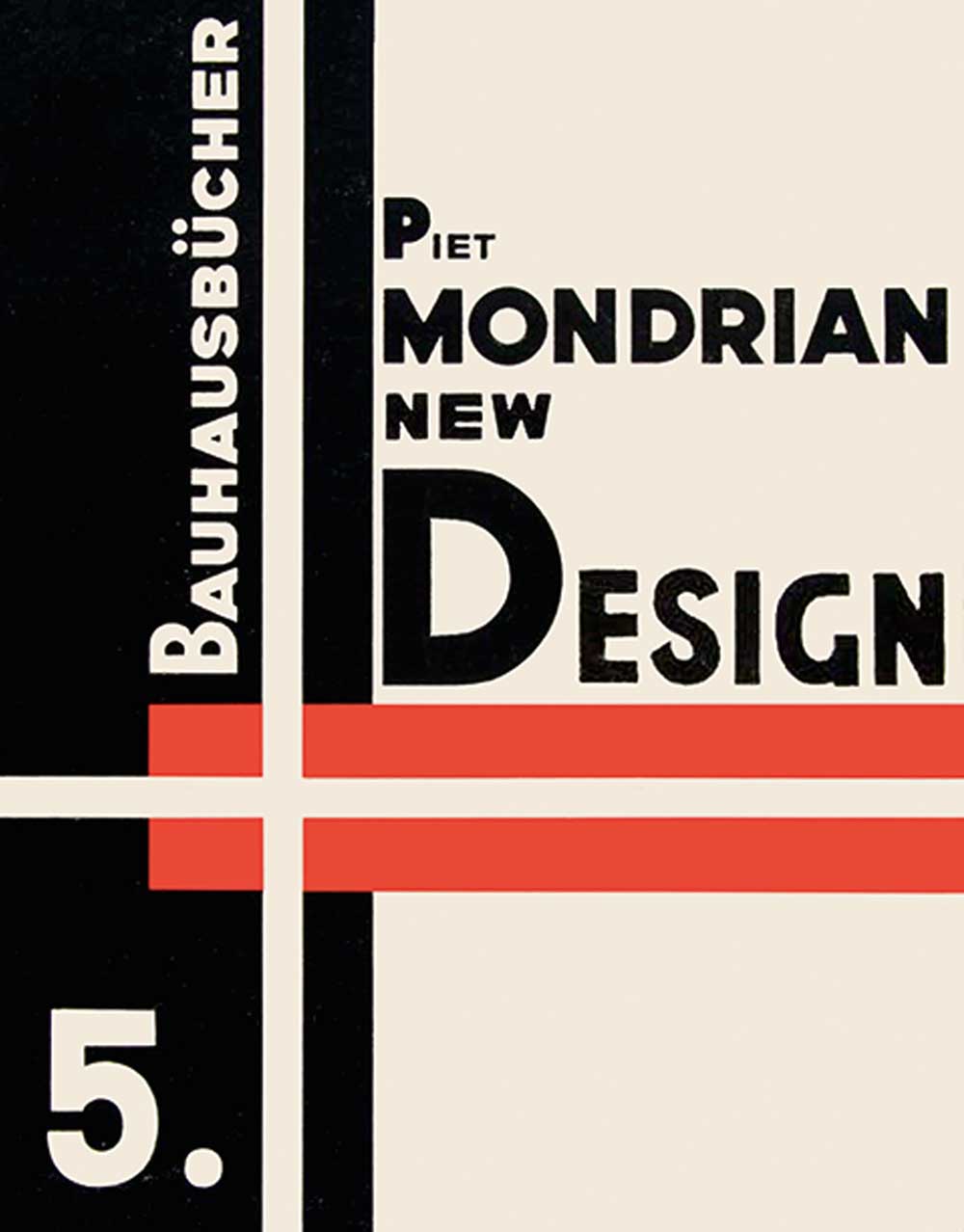 Buchcover "New Design" von Piet Mondrian, geprägt von Bauhaus-Elementen und geometrischen Formen.