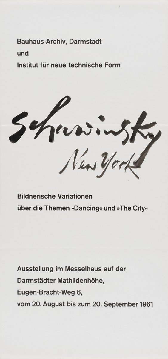Bauhaus-Archiv: Einladung zur Ausstellung "Schawinsky New York" über Tanz und die Stadt, 20. Aug.-20. Sept. 1961.