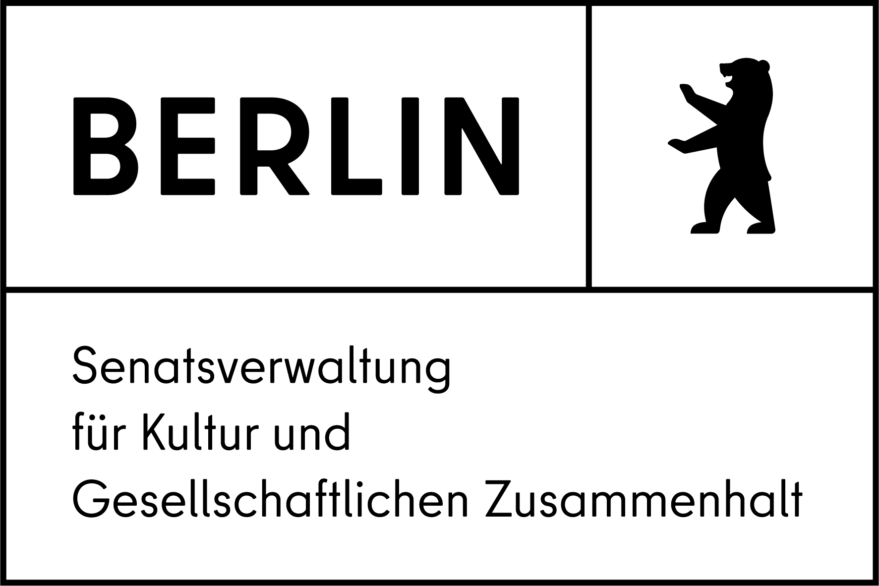 Logo der Senatsverwaltung für Kultur und gesellschaftlichen Zusammenhalt in Berlin mit Bären-Symbol.