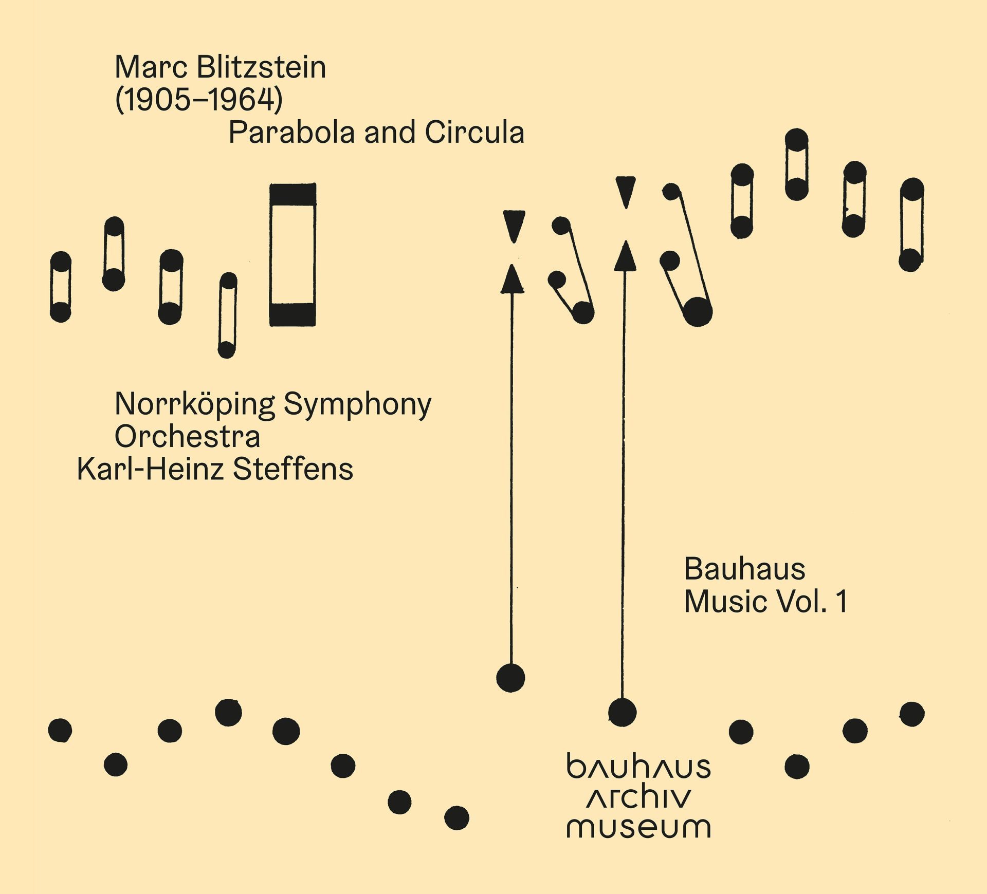 Grafik von Marc Blitzstein mit dem Titel "Parabola and Circula", präsentiert von Norrköping Symphony Orchestra.