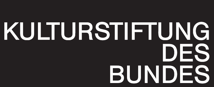 Logo der Kulturstiftung des Bundes auf schwarzem Hintergrund, weiße Schrift in Großbuchstaben.